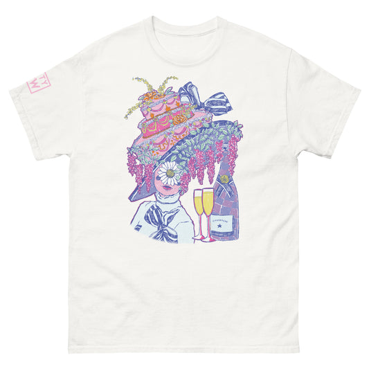 Discover the perfect blend of vintage charm and modern fun with our Audrey Hepburn Tee. This unique t-shirt showcases Audrey Hepburn in a fun, unexpected scene with cake and champagne, perfect for a day at the races. Exclusive to Nasty Cow, designed by Bay Jemima Illustration.
